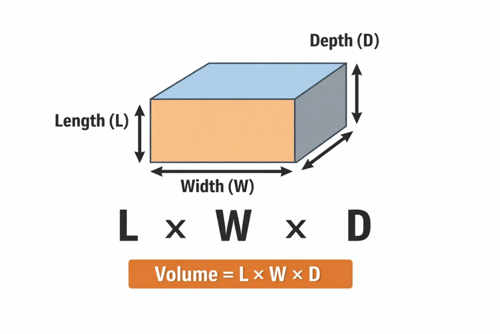 ubic yard formula diagram showing length width and depth for volume calculation