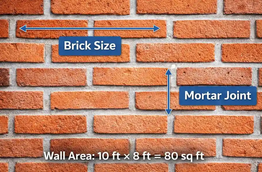 Brick Calculator Online, How Many Bricks Do I Need 2 brick layout with mortar joint spacing showing how brick size affects calculation