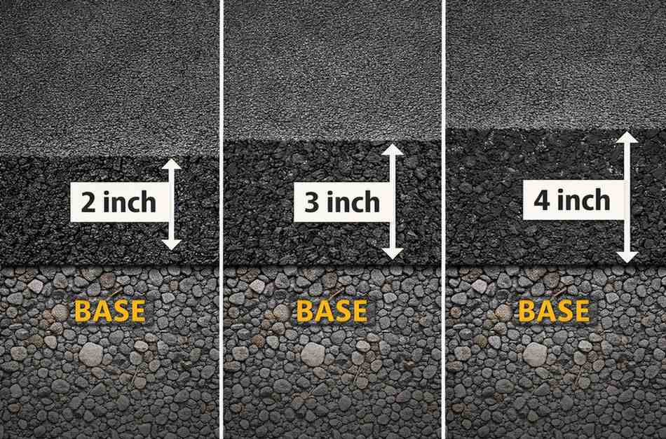 asphalt thickness layers comparison showing different depth levels for paving projects