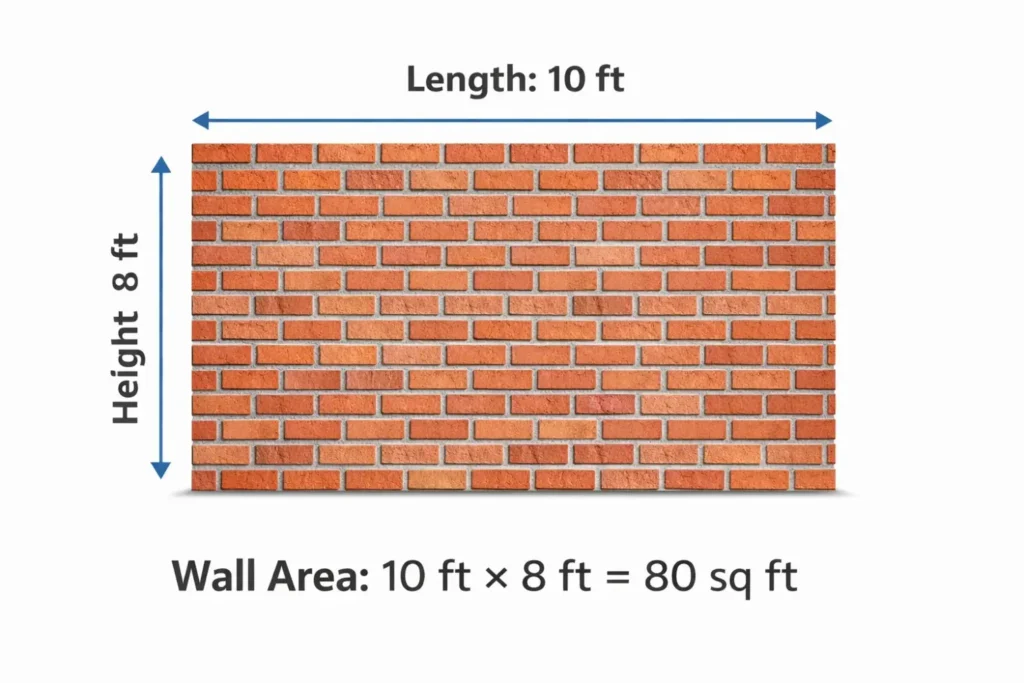 Brick Calculator Online, How Many Bricks Do I Need 1 wall area measurement example showing length and height for brick calculation