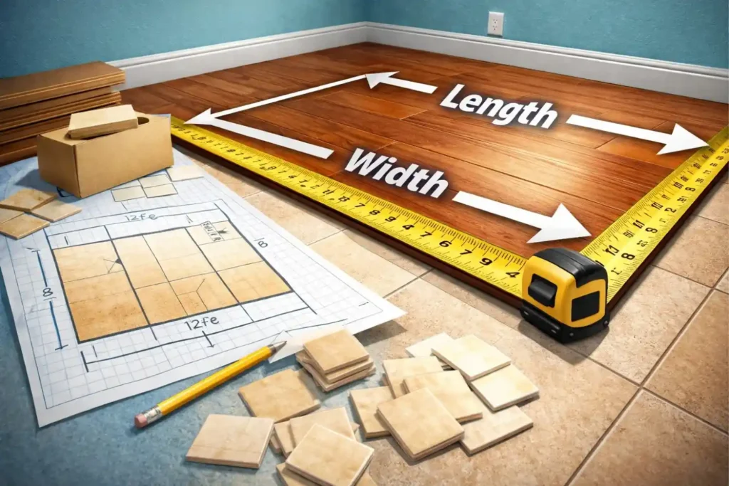flooring measurement and tile planning using square footage calculation