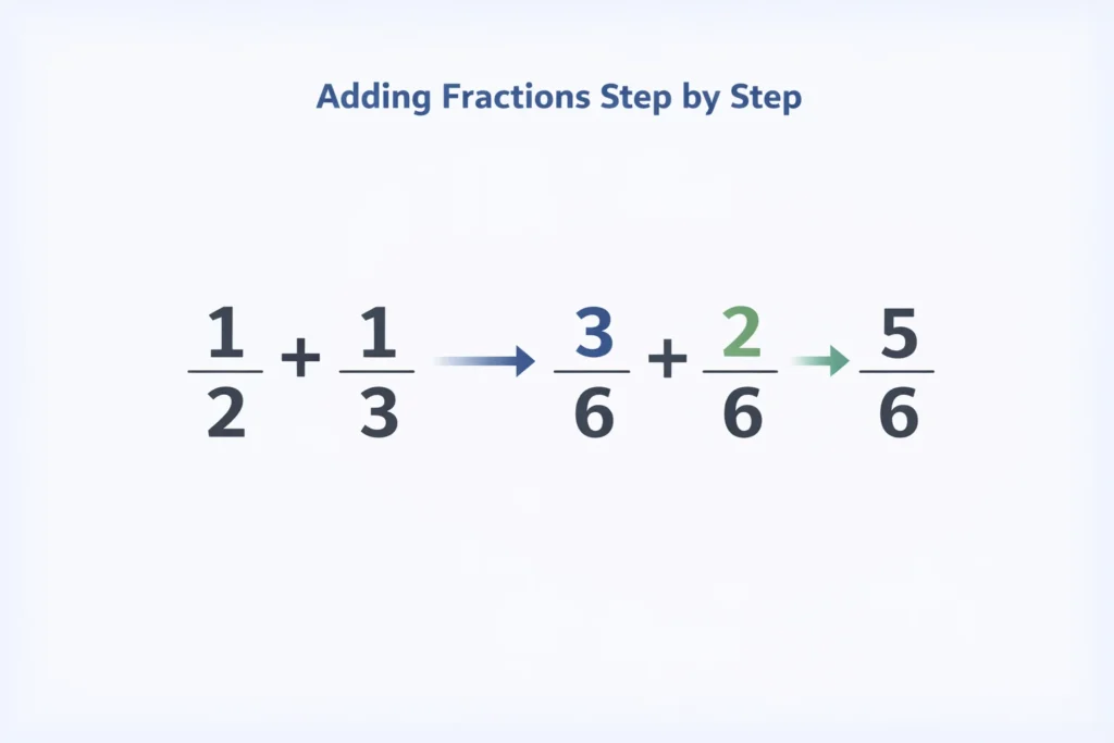 Fraction Calculator, Add, Subtract, Simplify, Convert Online 2 adding fractions example showing step by step fraction calculation