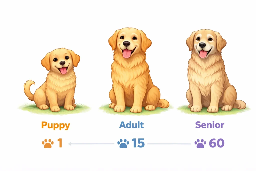 Dog Age Calculator, Dog Years to Human Years Converter 3 Dog Age Stages and Life Phases