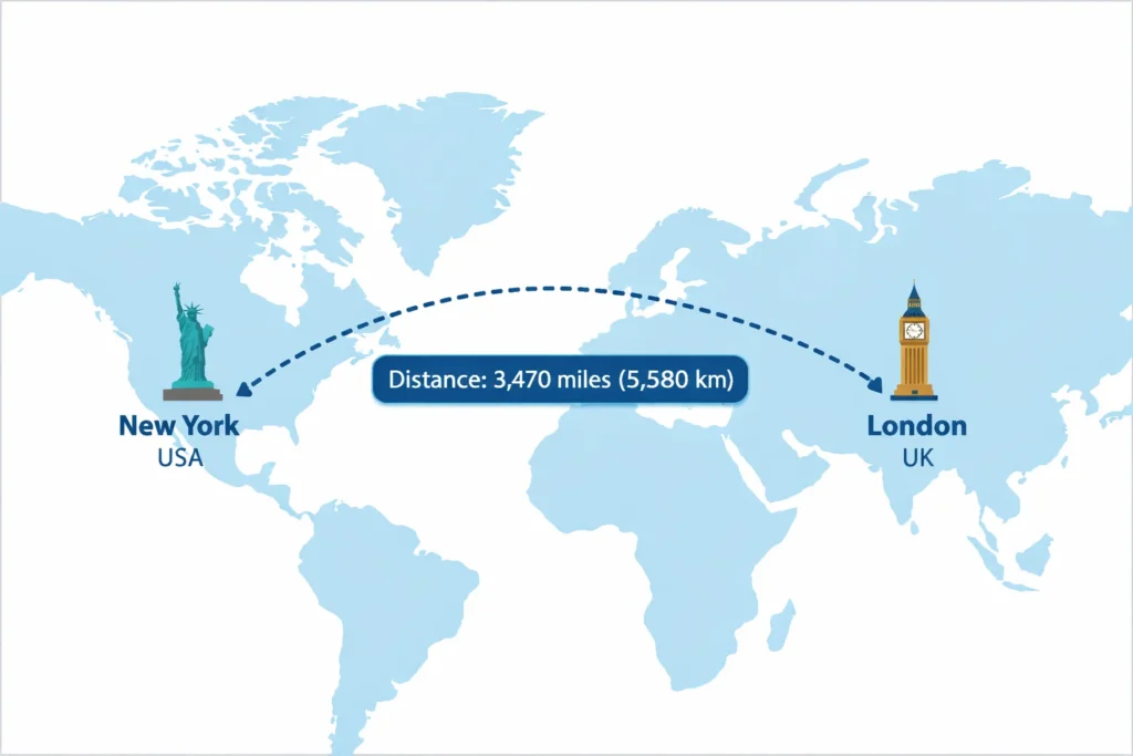 geographic distance between cities using latitude and longitude on world map